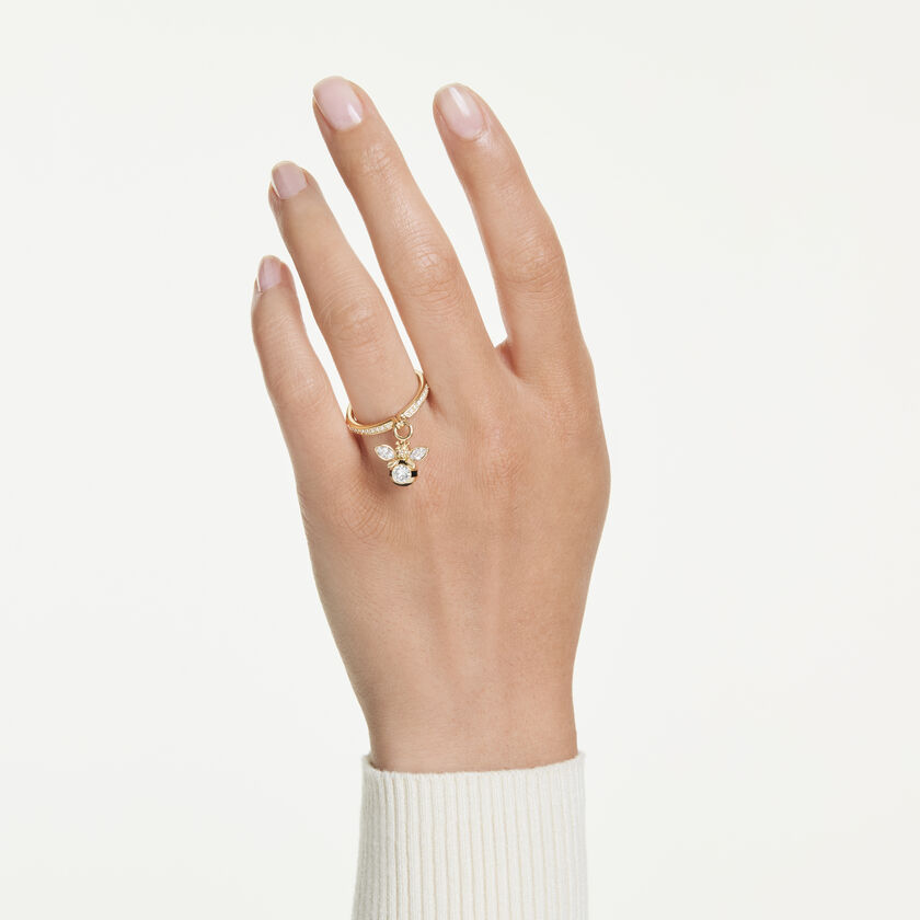 swarovski idyllia motif ring  mixed cuts  bee  multicolored  gold tone plated