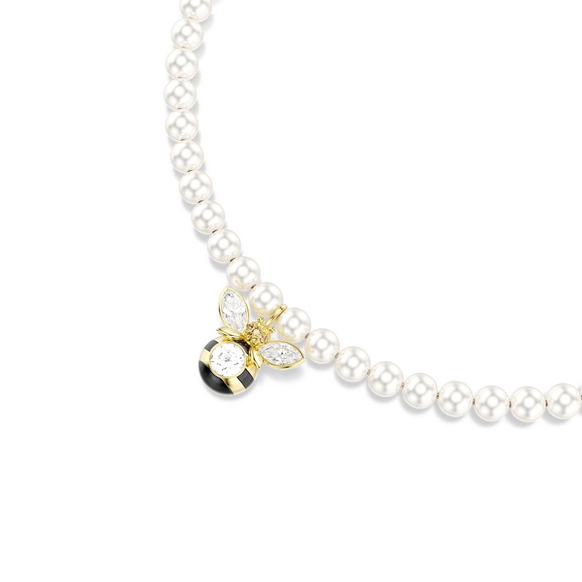 swarovski عقد شوكر idyllia، لؤلؤ كريستال، قطع متنوع، شكل نحلة، لون أبيض، لمسة نهائية من الذهب عيار 18 قيراط