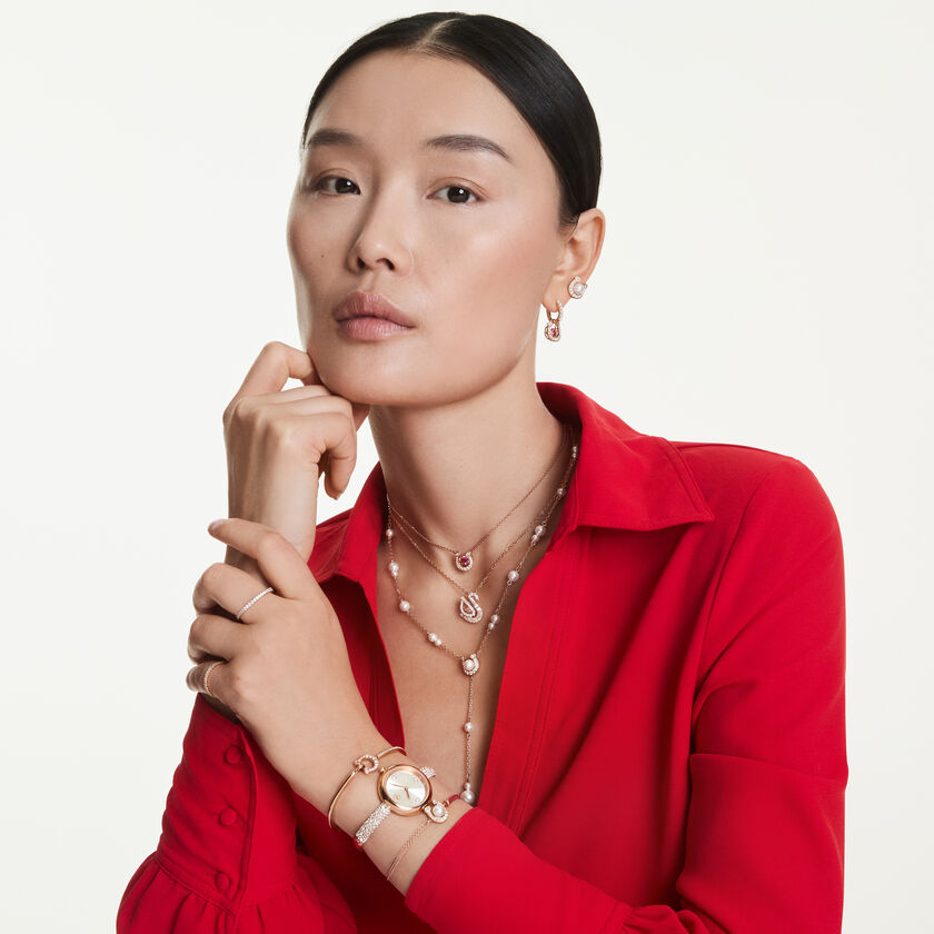 swarovski ساعة sublima bangle، صناعة سويسرية، سوار معدني، لون ذهبي وردي، لمسة نهائية بلون ذهبي وردي
