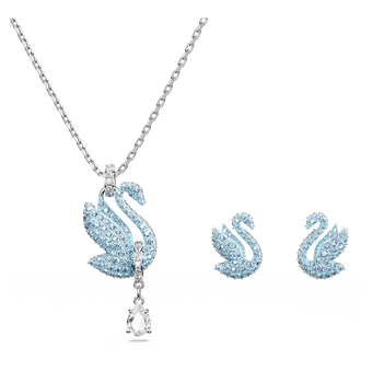 swarovski swan set  swan  blue  rhodium plated