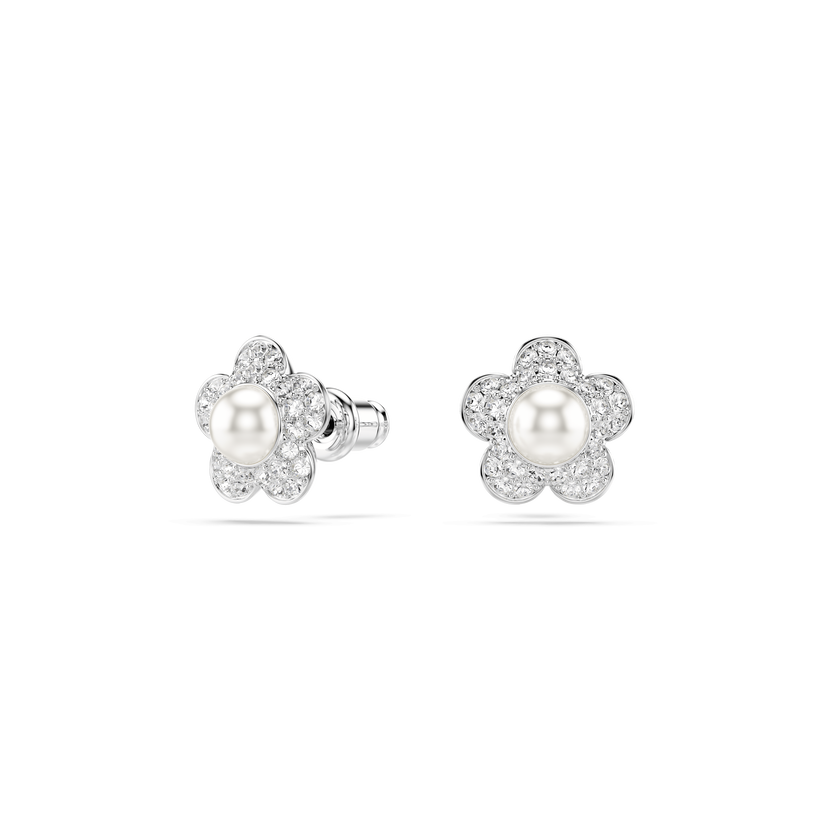 ariana grande x swarovski set  crystal pearl  round cut  flower  white  rhodium plated