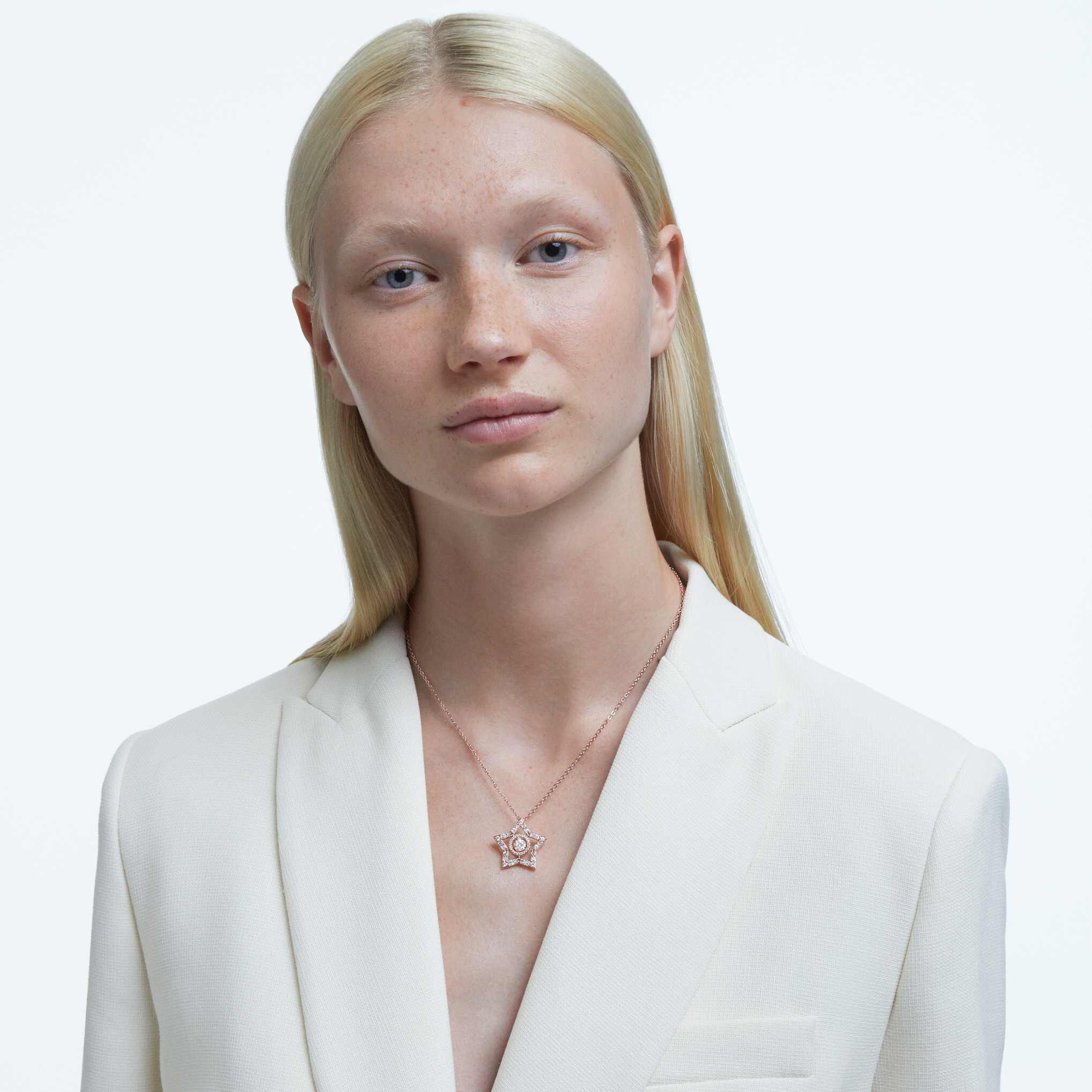 swarovski قلادة stella، لون أبيض، طلاء ذهبي وردي