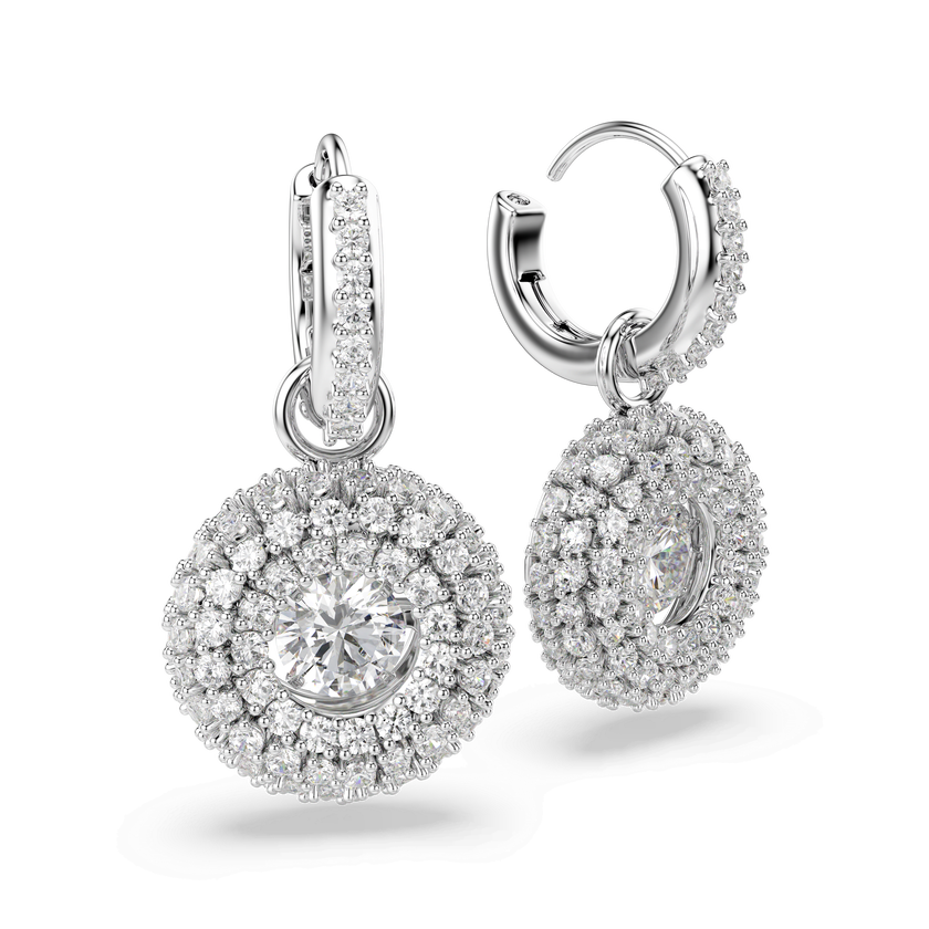 swarovski sublima drop earrings  round cut  white  rhodium plated