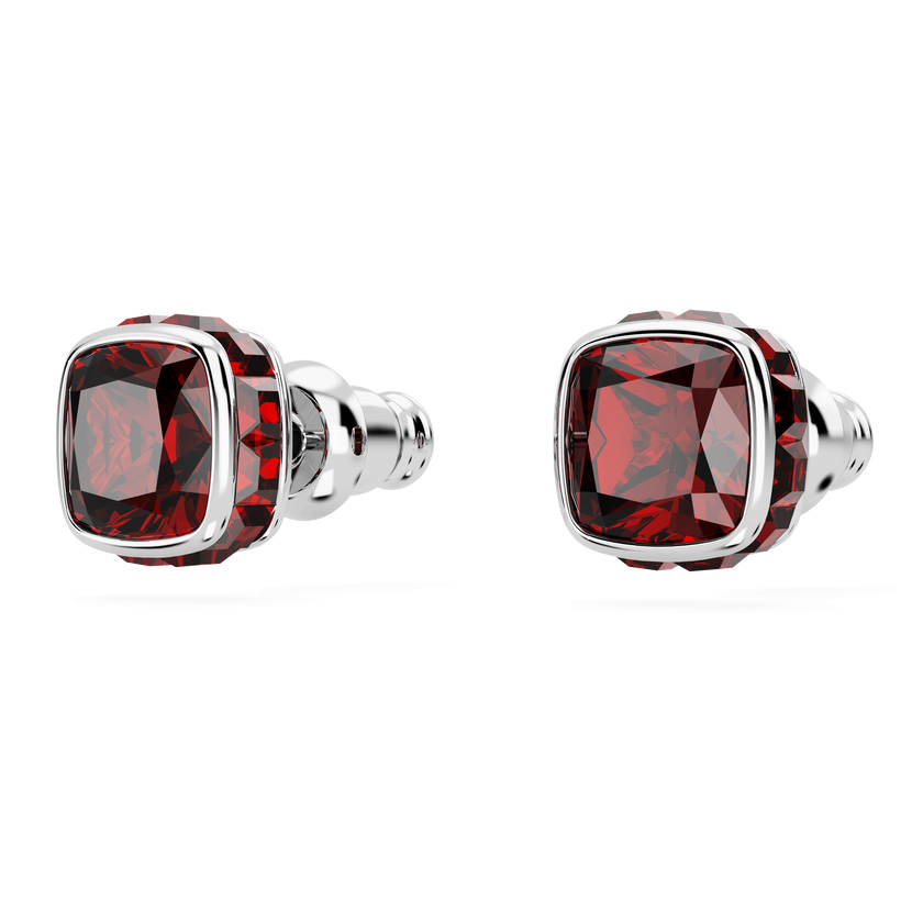 swarovski birthstone stud earrings  square cut  january  red  rhodium plated