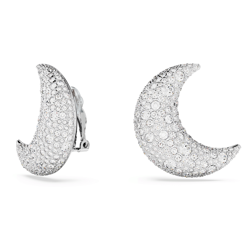 swarovski sublima clip earrings  moon  white  rhodium plated