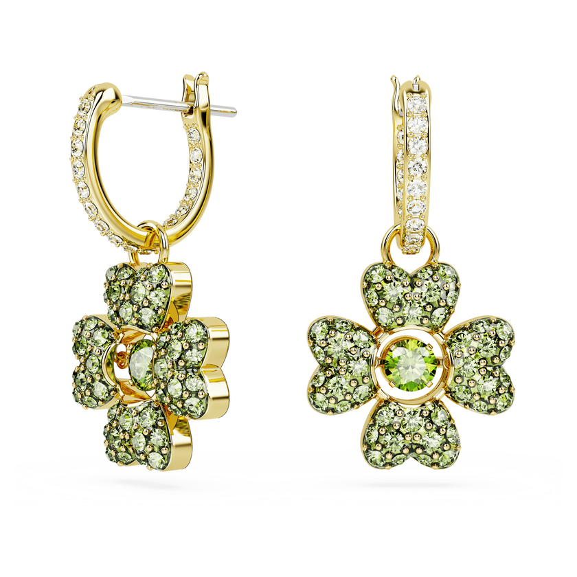 swarovski أقراط متدلية idyllia، على شكل زهرة برسيم، لون أخضر، طلاء بلون ذهبي
