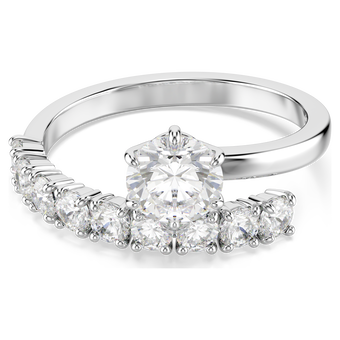 swarovski matrix open ring  round cut  white  rhodium plated