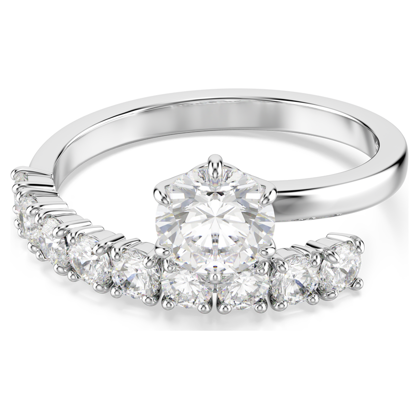swarovski matrix open ring  round cut  white  rhodium plated