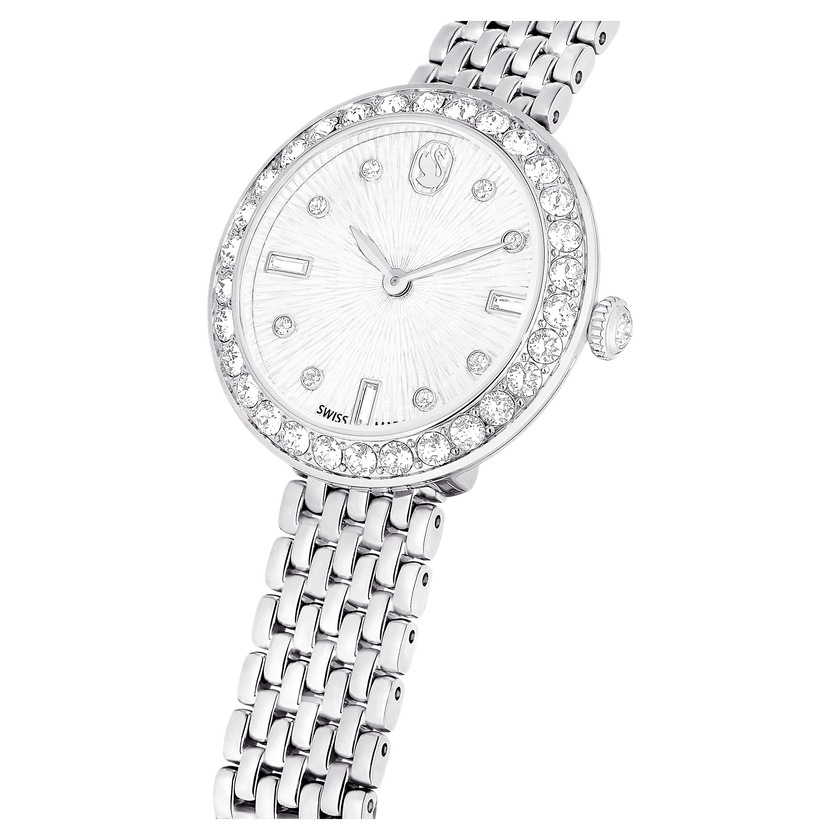 swarovski matrix tennis 7 link watch  swiss made  metal bracelet  silver tone  stainless steel