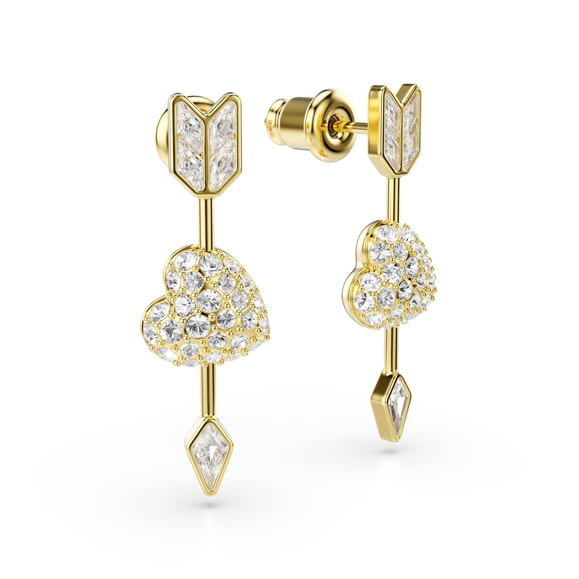 swarovski أقراط متدلية idyllia، قطع متنوع، شكل قلب وسهم، لون أبيض، طلاء باللون الذهبي