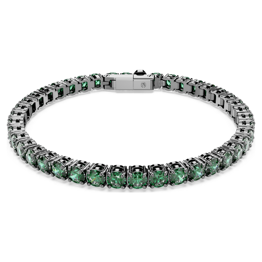 swarovski matrix tennis bracelet  round cut  green  ruthenium plated