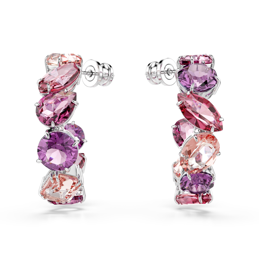 swarovski gema hoop earrings  pink  rhodium plated