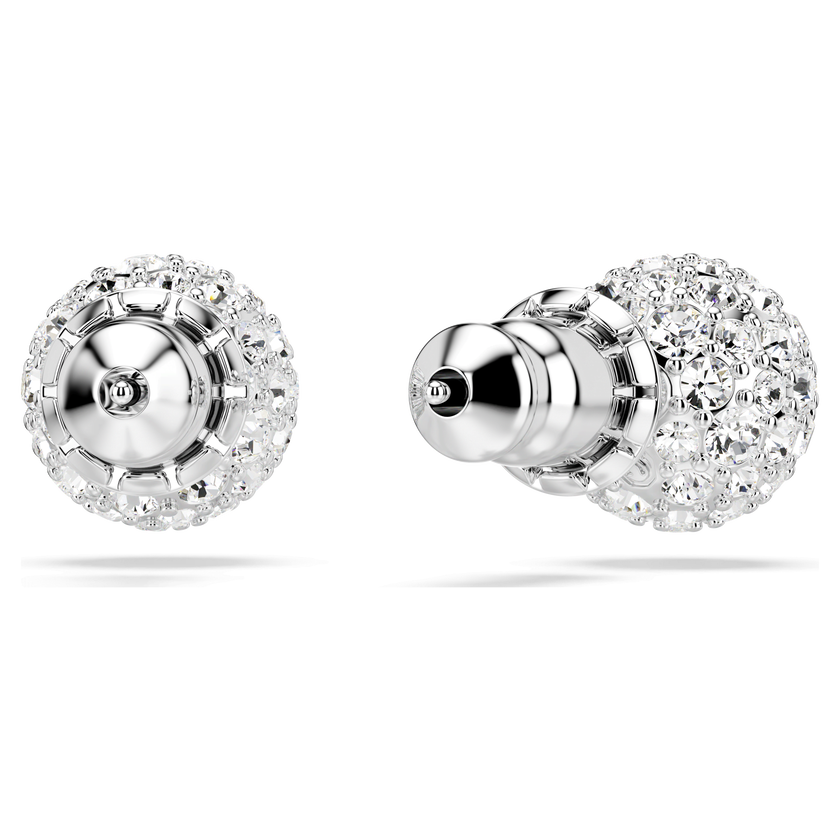 swarovski dextera stud earrings  round cut  sphere  white  rhodium plated