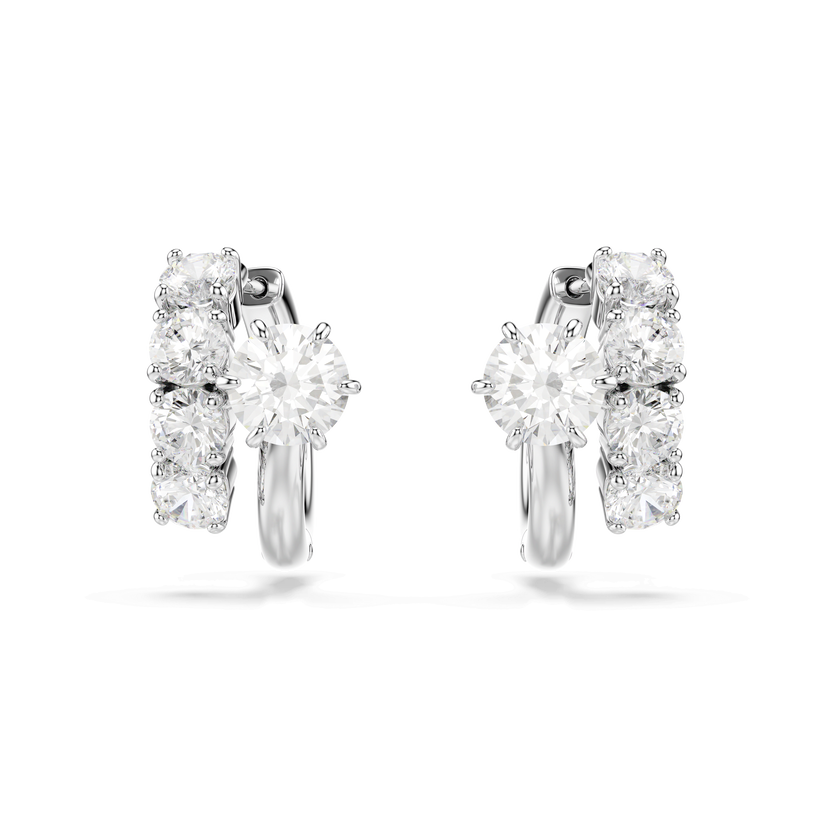 swarovski matrix hoop earrings  round cut  white  rhodium plated