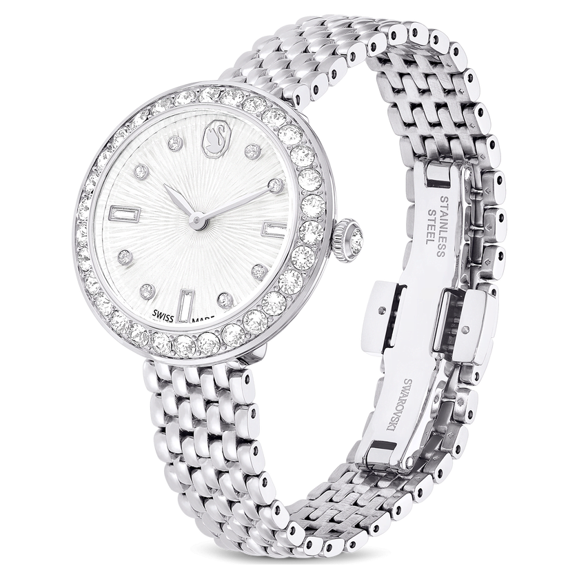 swarovski matrix tennis 7 link watch  swiss made  metal bracelet  silver tone  stainless steel