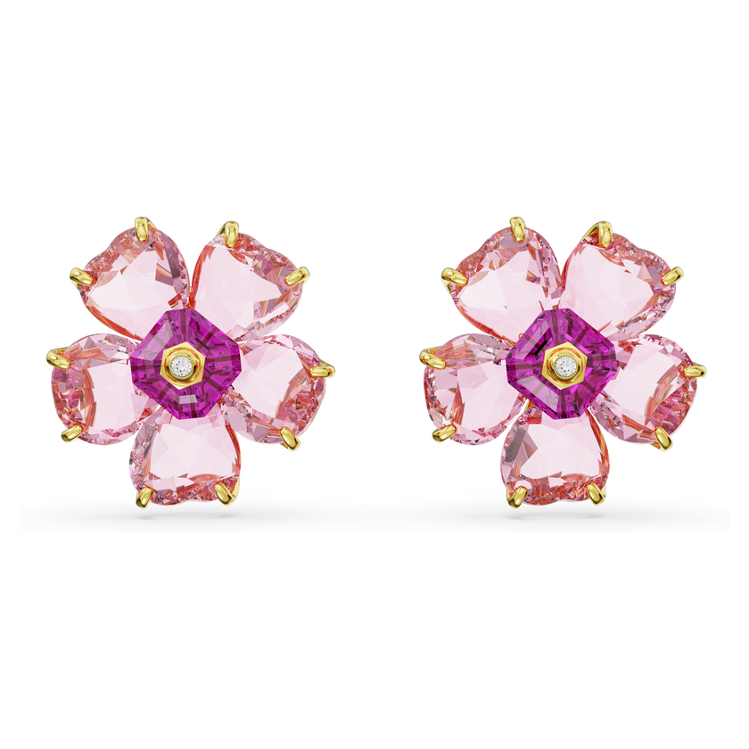 swarovski idyllia stud earrings  flower  pink  gold tone plated