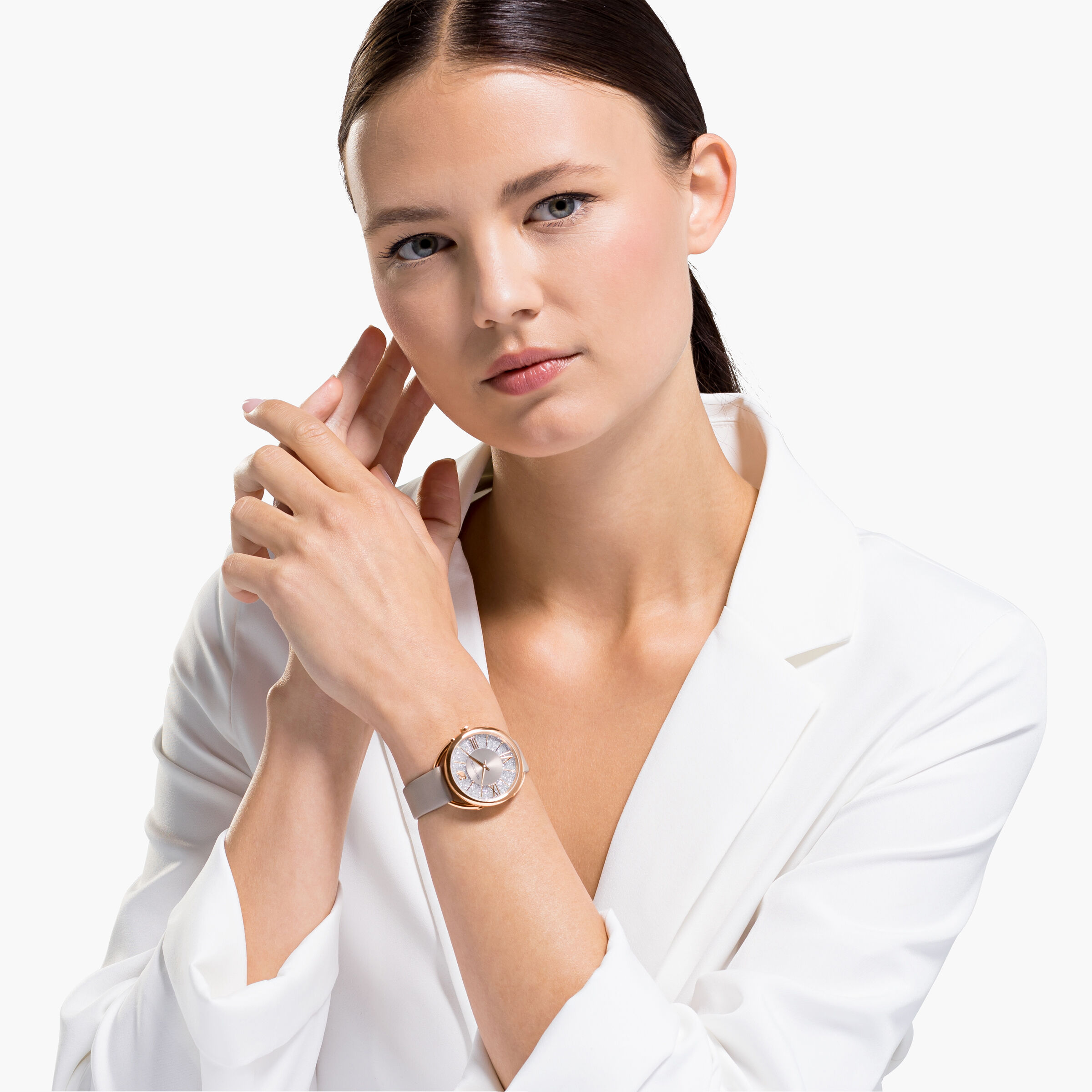 Buy Swarovski Crystalline Glam Watch Leather Strap Gray Rose gold tone