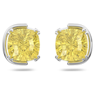 Harmonia stud earrings, Cushion cut crystals, Yellow, Rhodium plated