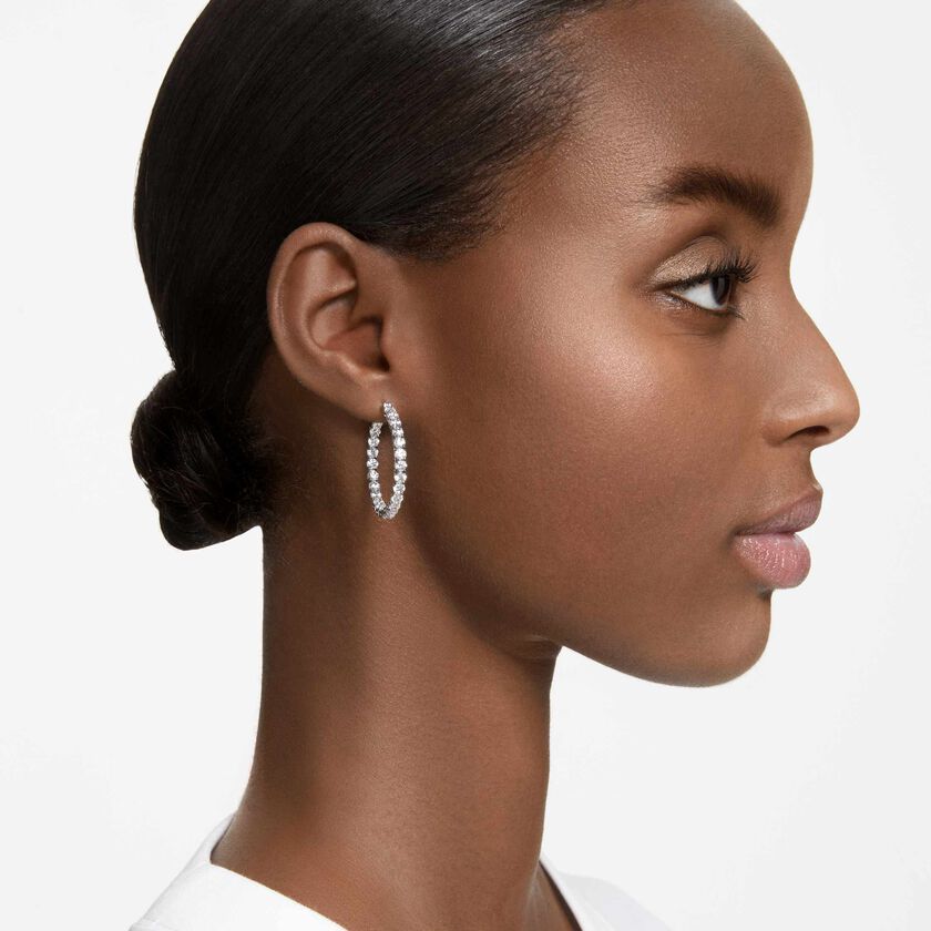 swarovski matrix hoop earrings  round cut  white  rhodium plated