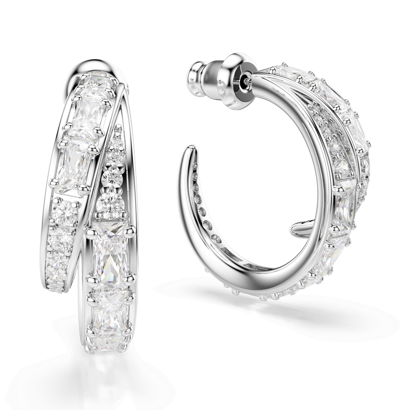 swarovski vienna hoop earrings  mixed cuts  white  rhodium plated