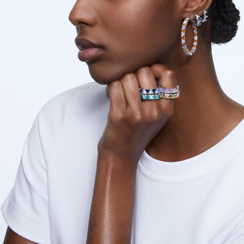 swarovski matrix hoop earrings  white  rhodium plated