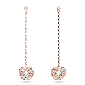 Generation drop earrings, Long, White, Rose-gold tone plated