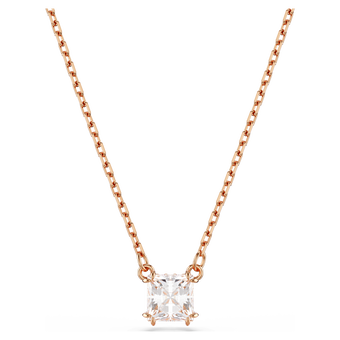 swarovski stilla attract pendant  square cut  white  rose gold tone plated