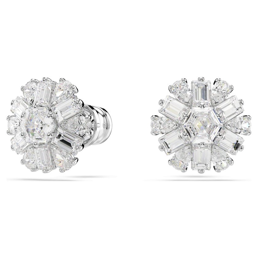 swarovski idyllia stud earrings  mixed cuts  snowflake  white  rhodium plated