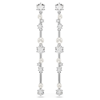 swarovski constella drop earrings  crystal pearl  round cuts  white  rhodium plated