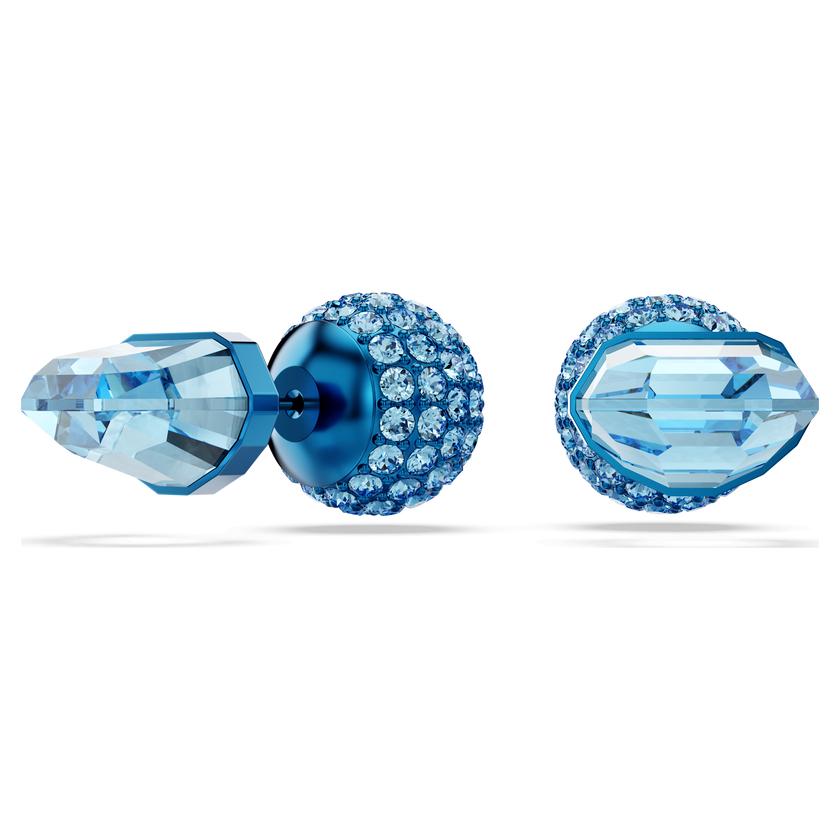 swarovski أقراط دبوسية lucent، أحجار كريستال صغيرة متراصة، شكل كرة، لون أزرق، لمسة نهائية باللون الأزرق