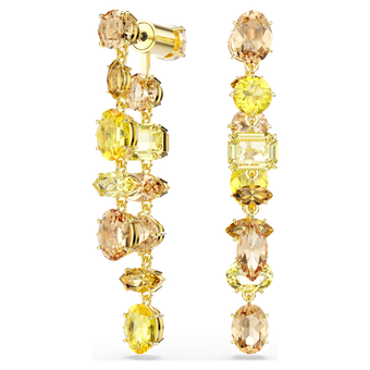 swarovski أقراط متدلية gema، تصميم غير متماثل، قطع متنوع، طويلة، لون أصفر، طلاء باللون الذهبي