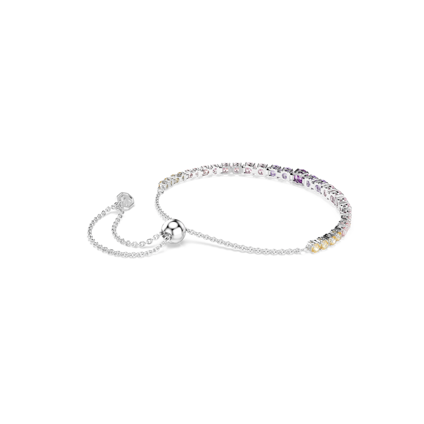 swarovski matrix tennis bracelet  gradient of round cuts  multicolored  rhodium plated