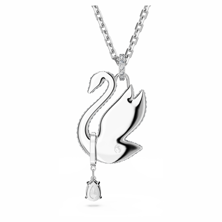 swarovski swan necklace  swan  long  white  rhodium plated