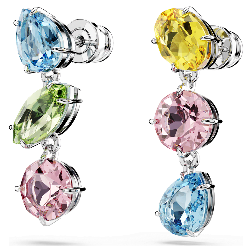swarovski gema drop earrings  asymmetrical design  mixed cuts  multicolored  rhodium plated