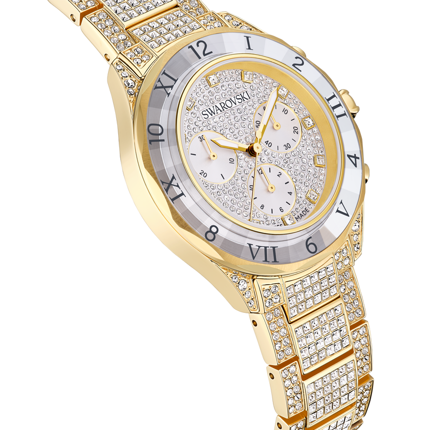 swarovski dextera lux watch  swiss made  metal bracelet  gold tone  gold tone finish