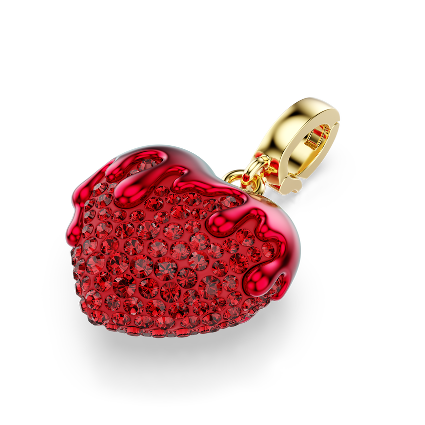 swarovski idyllia charm  round cut  heart  red  gold tone plated