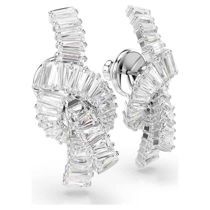 swarovski matrix earrings  baguette cut  knot  white  rhodium plated