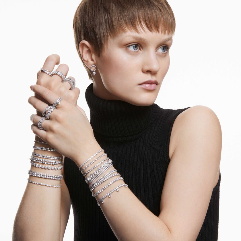 swarovski سوار تنس una angelic،   قطع مستدير، حجم صغير، لون أبيض، طلاء روديوم