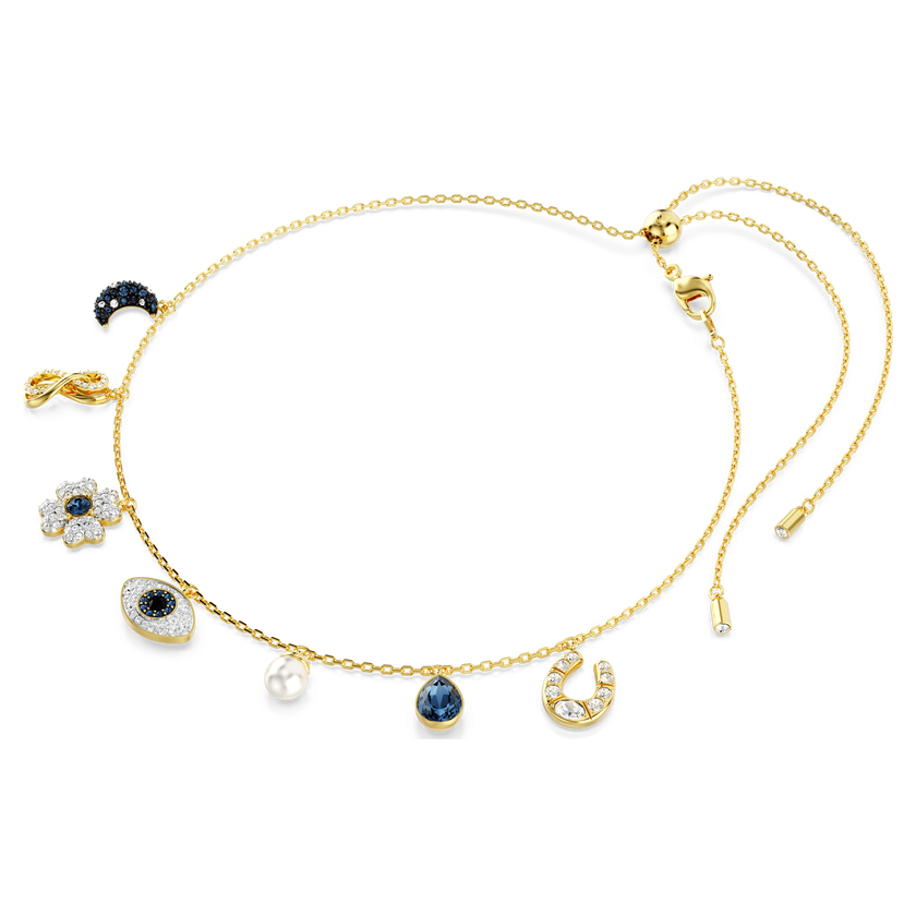 swarovski عقد شوكر symbolica، حلية على شكل هلال، حلية على شكل إنفينيتي، حلية على شكل زهرة برسيم، حلية على شكل عين الحسود، حلية على شكل حدوة حصان، لون أزرق، طلاء باللون الذهبي