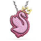 Pop Swan pendant, Swan, Long, Pink, Rhodium plated