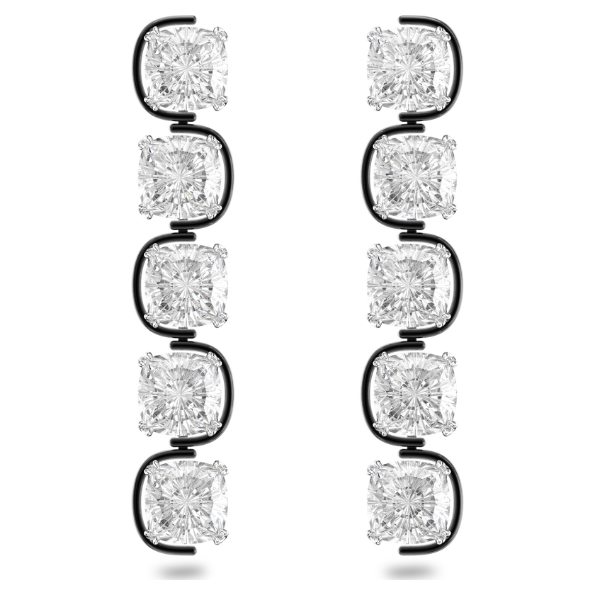 swarovski أٌقراط harmonia متدلية، مزدانة بكريستالات مربعة عائمة بحواف دائرية، لون أبيض، طلاء روديوم