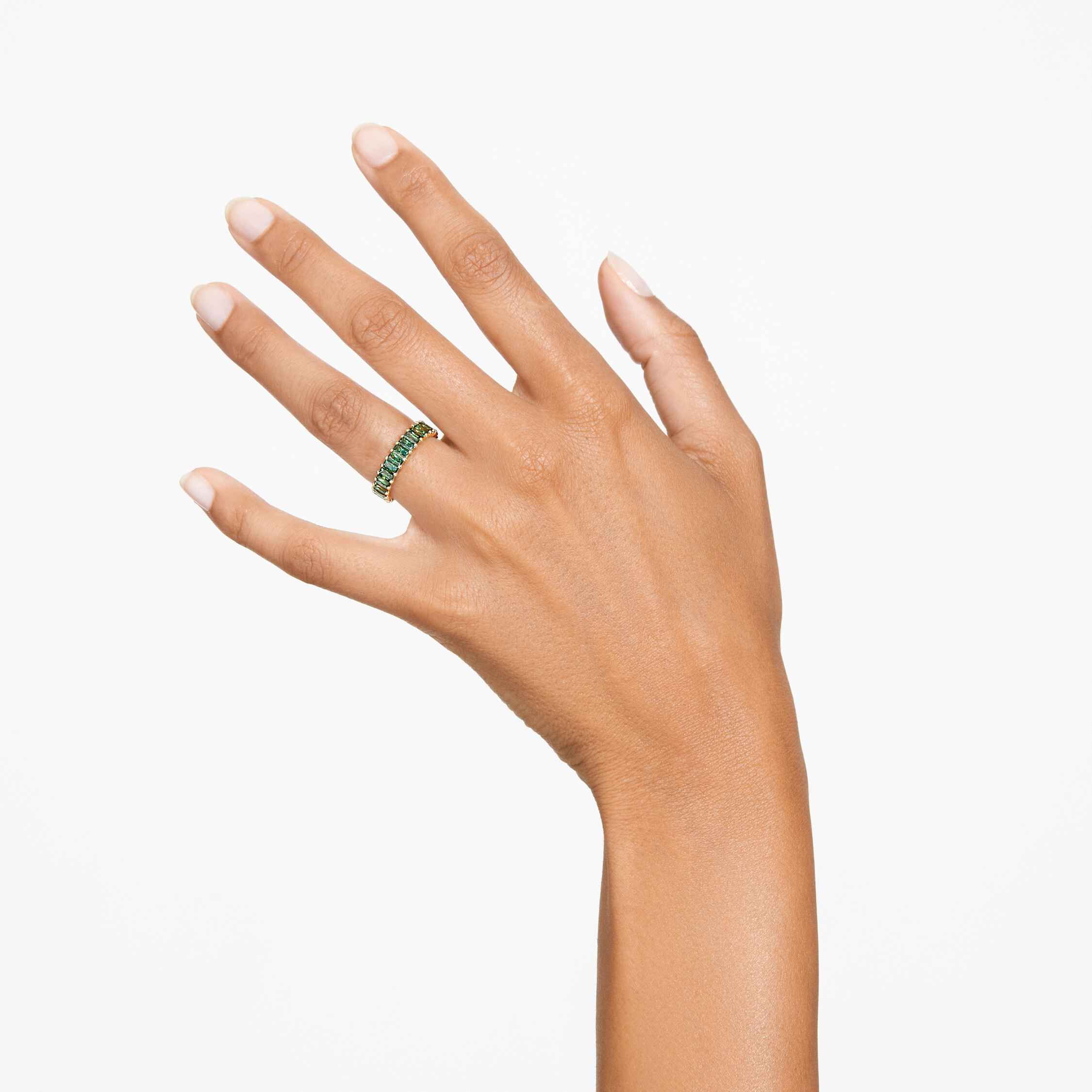 swarovski matrix ring  baguette cut  green  gold tone plated