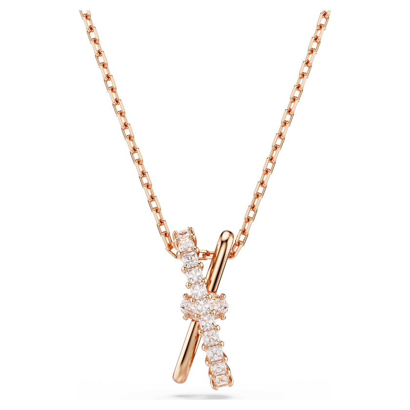swarovski hyperbola pendant  mixed cuts  twist  white  rose gold tone plated