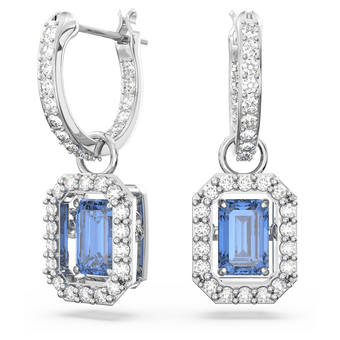swarovski una drop earrings  octagon cut  blue  rhodium plated