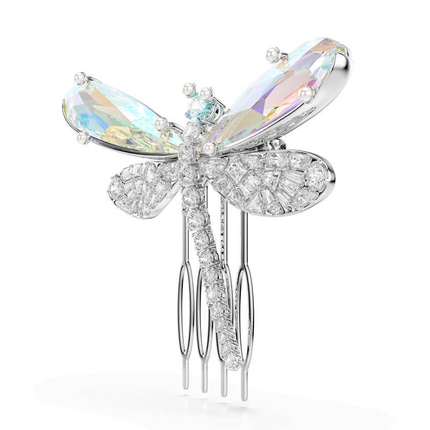 ariana grande x swarovski brooch and hair accessory  mixed cuts  dragonfly  green  rhodium plated