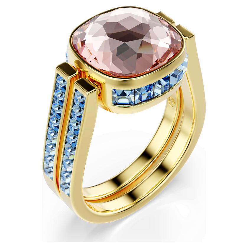 swarovski chroma ring  cushion cut  multicolored  gold tone plated
