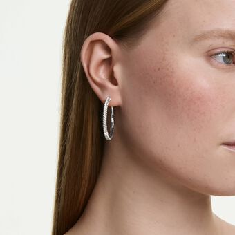 swarovski dextera hoop earrings  round cut  white  rhodium plated