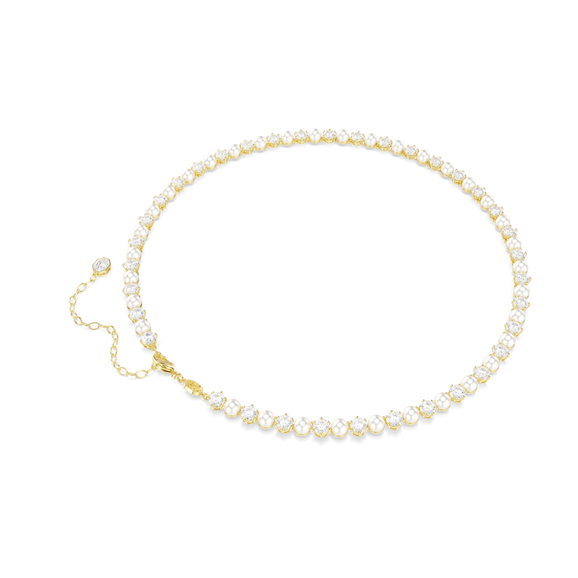 swarovski matrix tennis necklace  crystal pearl  round cut  white  gold tone plated