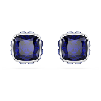 swarovski birthstone stud earrings  square cut  december  blue  rhodium plated