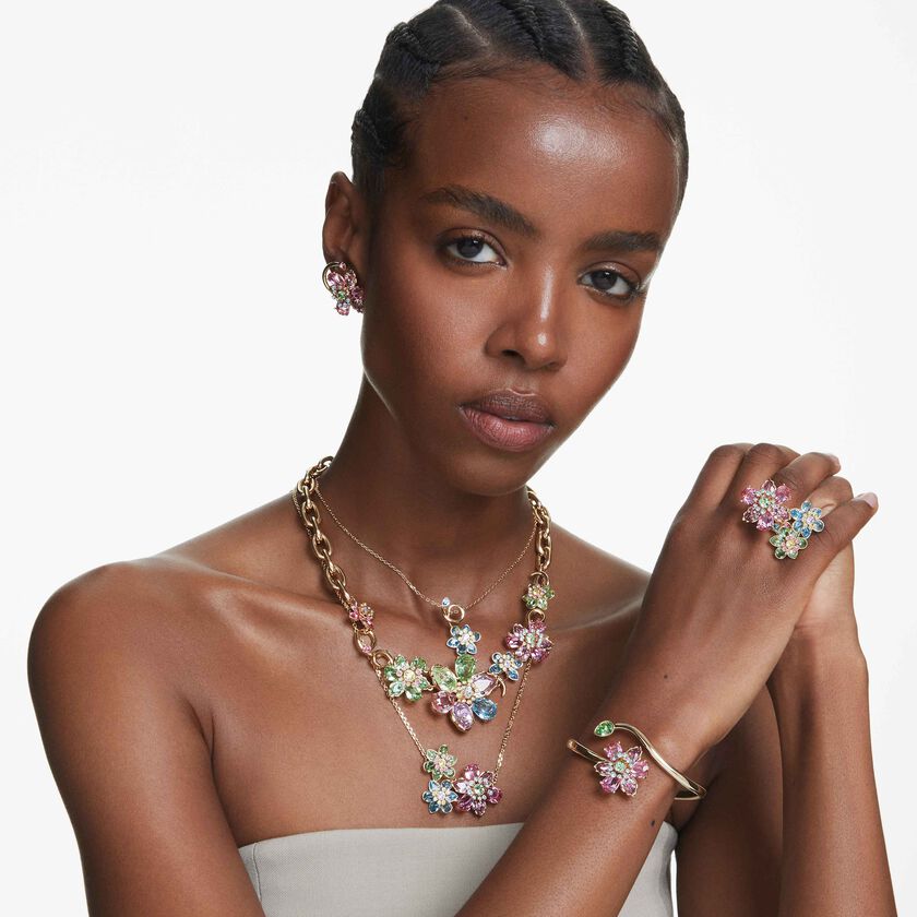 swarovski عقد idyllia، قطع متنوع، شكل زهرة، ألوان متعددة، لمسة نهائية من الذهب عيار 18 قيراط